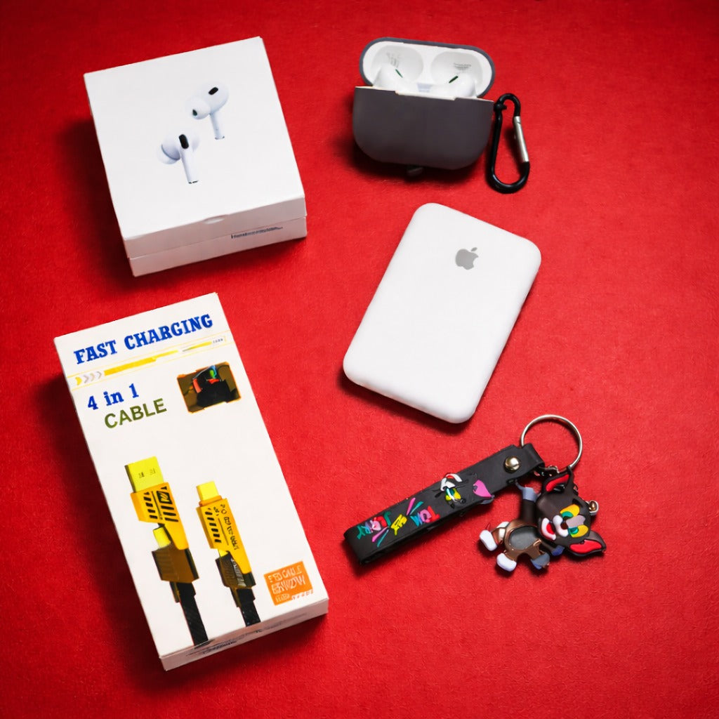 👉 “Smart Mobile Accessories Combo – AirPods, Power Bank & 4 in 1 Fast Charging Cable Set ⚡”